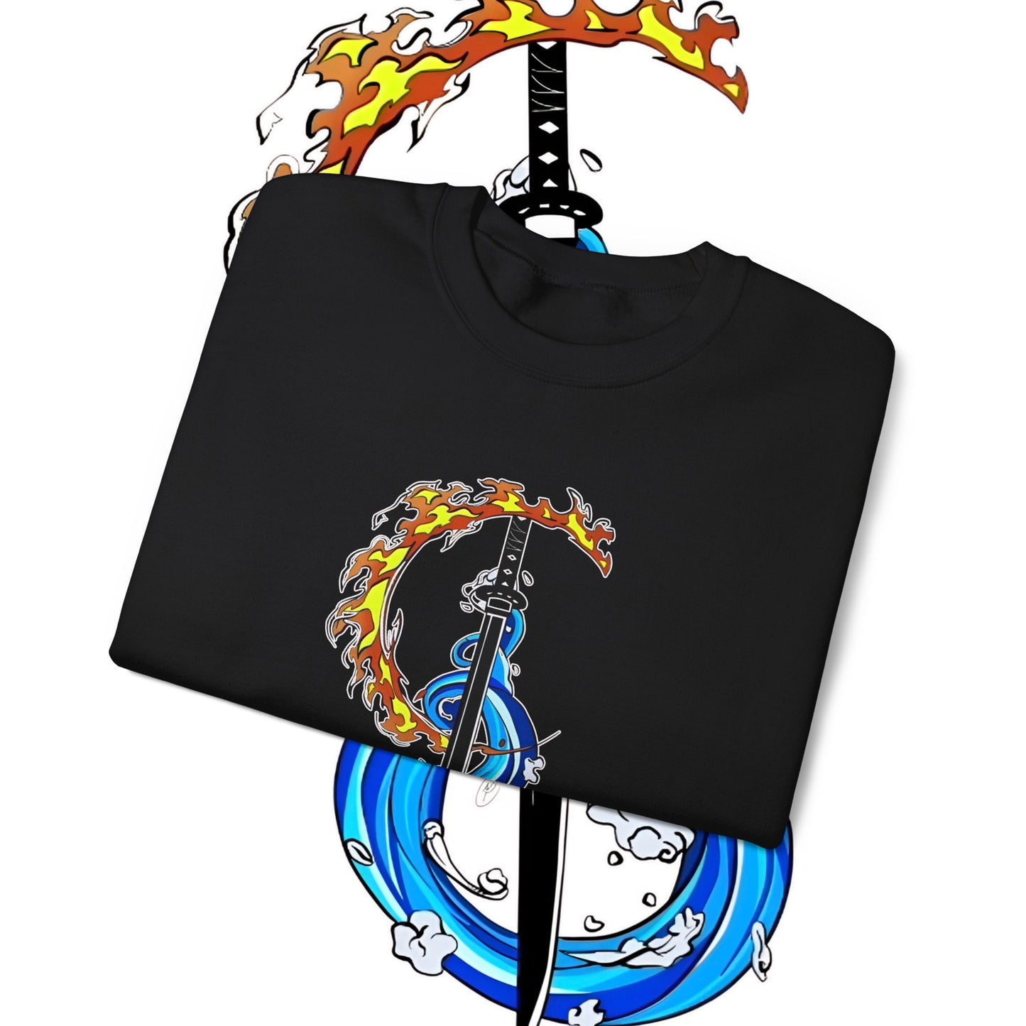 Demon Slayer Tanjiro Fire & Water Sword Art Sweatshirt | 100% Cotton Anime Pullover