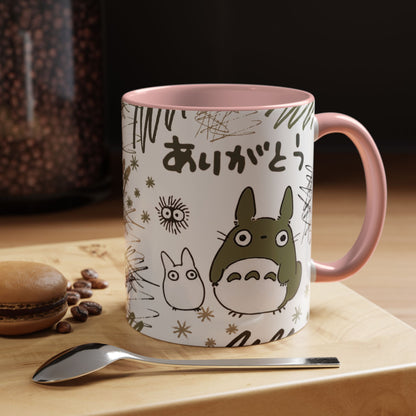 Totoro Sketch Accent Mug – Studio Ghibli Coffee Cup with Colored Handle – 11oz & 15oz Cute Anime Mug