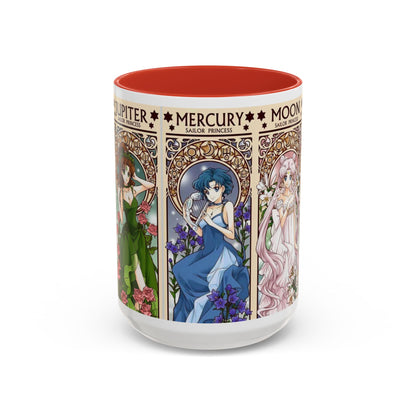 Sailor Moon Inner Guardians Accent Mug – Color Handle Anime Cup 11oz & 15oz – Magical Girl Coffee Gift