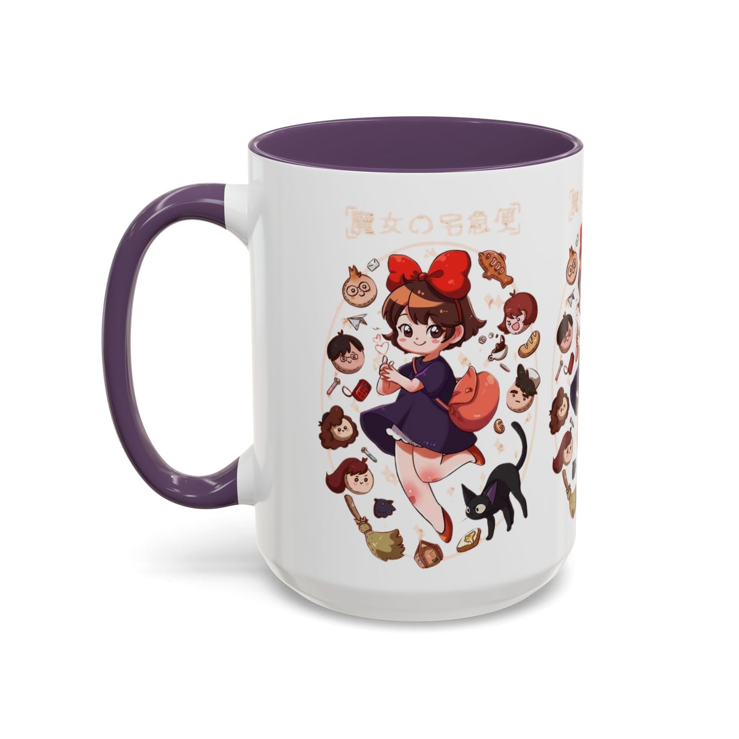 Kiki’s Delivery Service Accent Mug – Stained Glass Anime Cup 11oz & 15oz – Ghibli Inspired Color Handle Mug