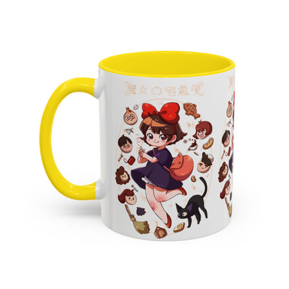 Kiki’s Delivery Service Accent Mug – Stained Glass Anime Cup 11oz & 15oz – Ghibli Inspired Color Handle Mug