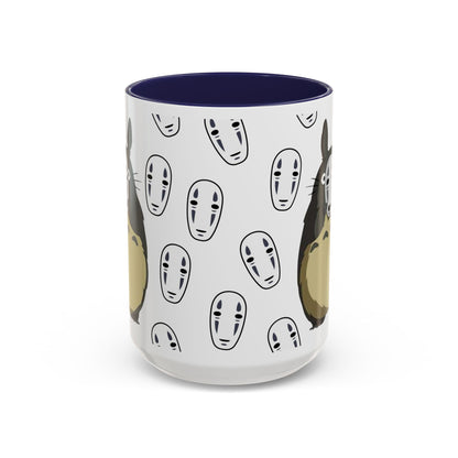 Totoro No Face Mask Accent Mug – Studio Ghibli Color Handle Cup 11oz & 15oz – Cute Anime Crossover Coffee Gift