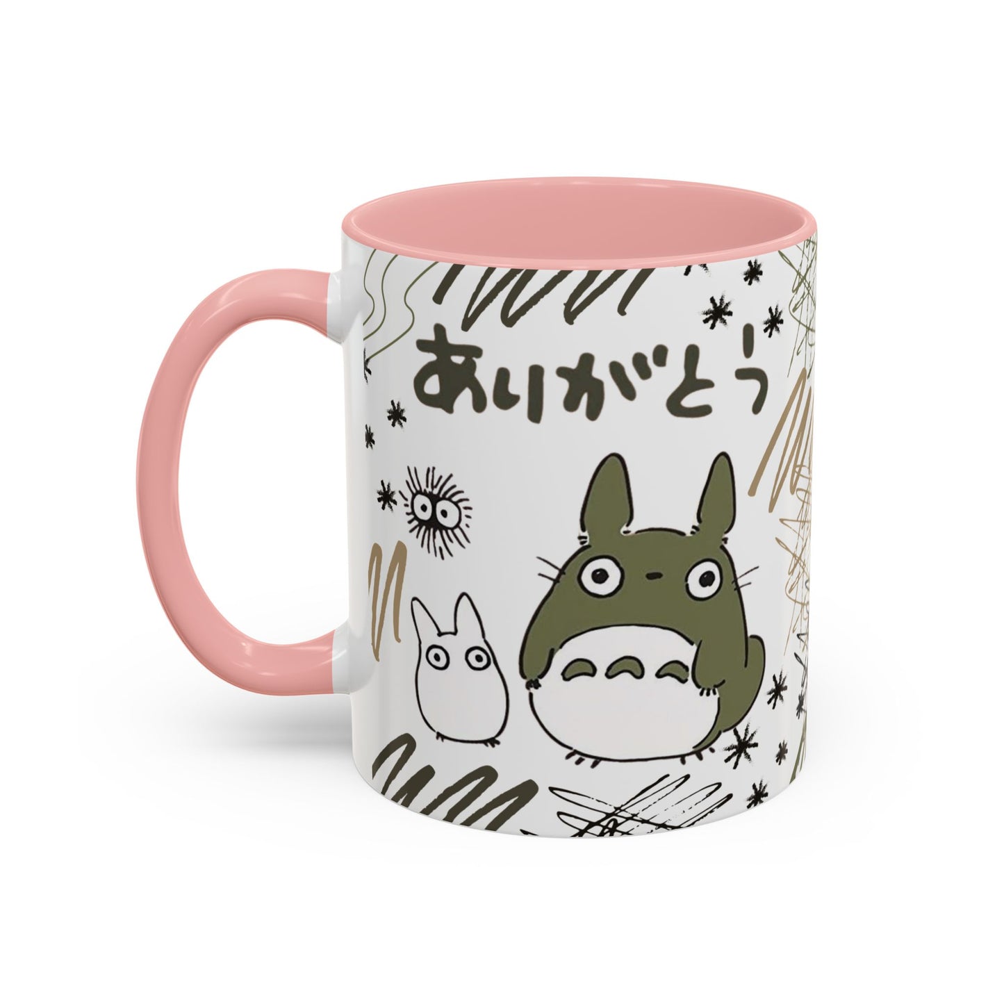 Totoro Sketch Accent Mug – Studio Ghibli Coffee Cup with Colored Handle – 11oz & 15oz Cute Anime Mug