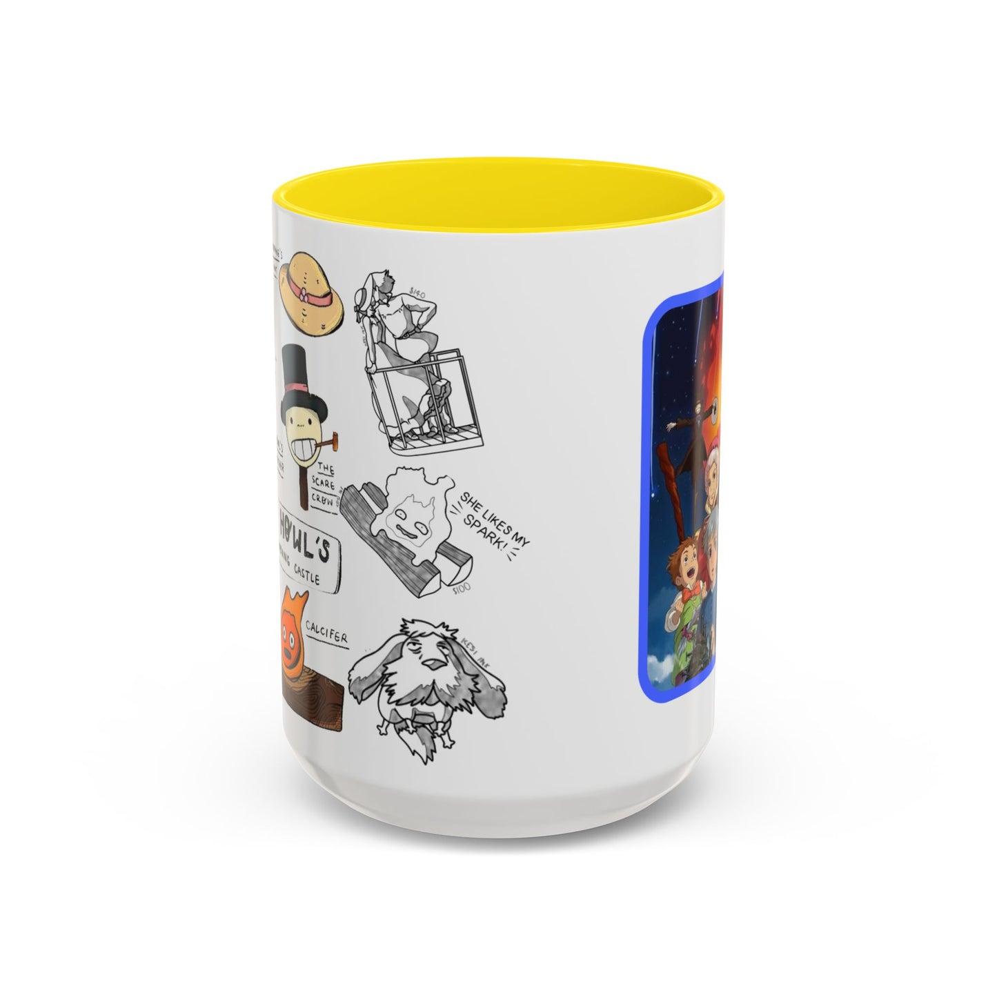 Howl’s Moving Castle Accent Mug – Ghibli Collage Color Handle Cup 11oz & 15oz – Anime Coffee Mug Featuring Howl & Calcifer