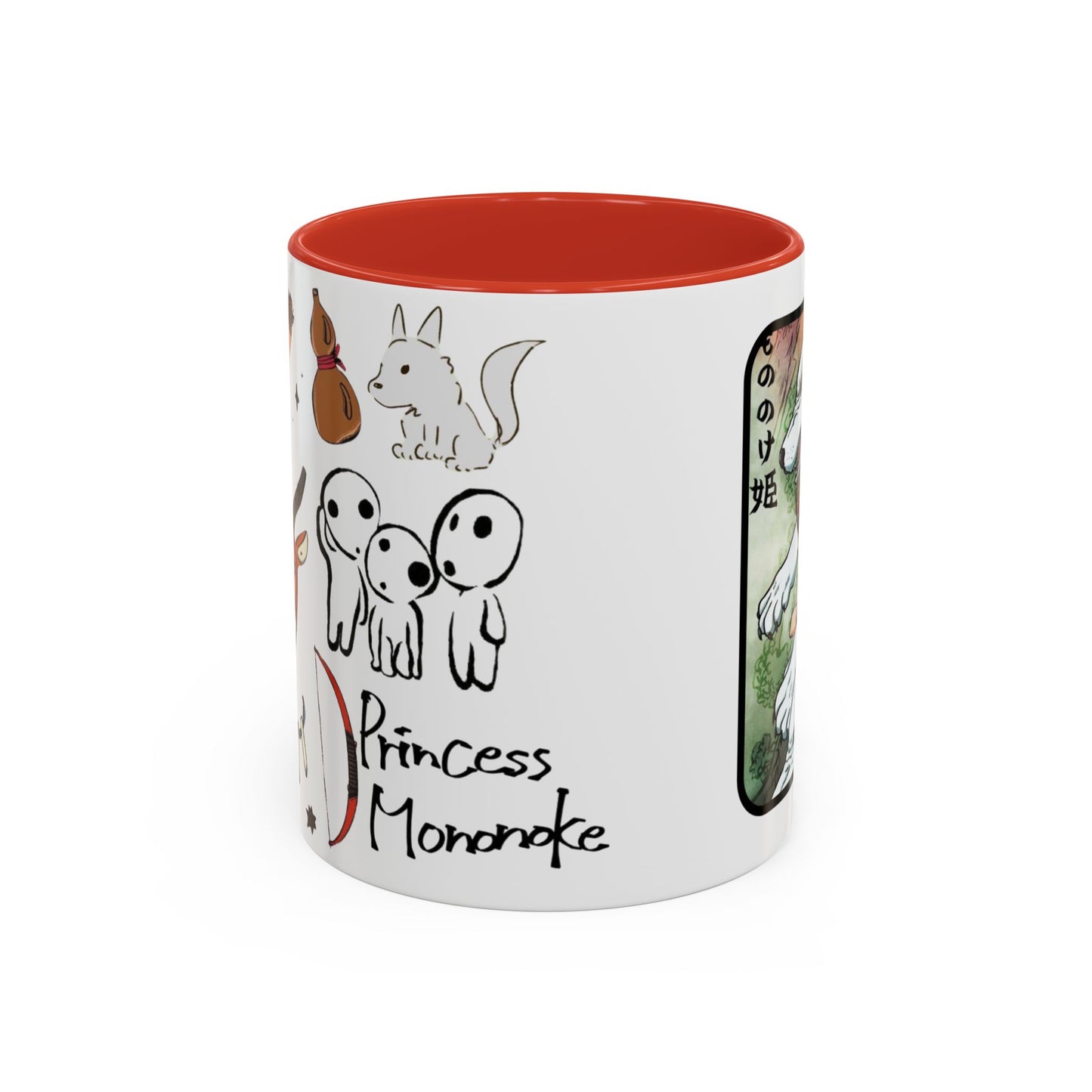 Princess Mononoke Accent Mug – Ghibli Collage Color Handle Cup 11oz & 15oz – Fantasy Anime Gift with San & Kodama