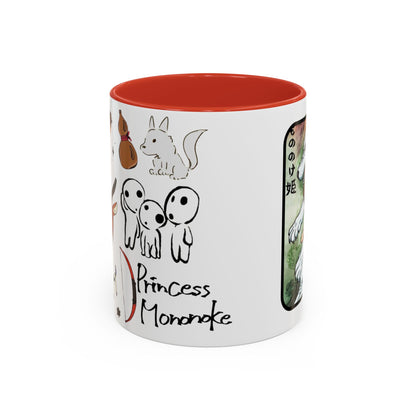 Princess Mononoke Accent Mug – Ghibli Collage Color Handle Cup 11oz & 15oz – Fantasy Anime Gift with San & Kodama
