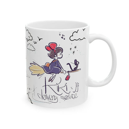 Kiki's Delivery Service Sketch Mug – Studio Ghibli Anime Cup – 11oz & 15oz Ceramic Coffee Mug Gift