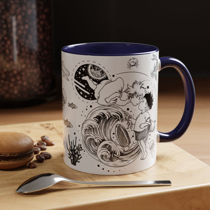 Ponyo World Sea Accent Mug – Studio Ghibli Color Handle Cup 11oz & 15oz – Ocean Anime Coffee Gift