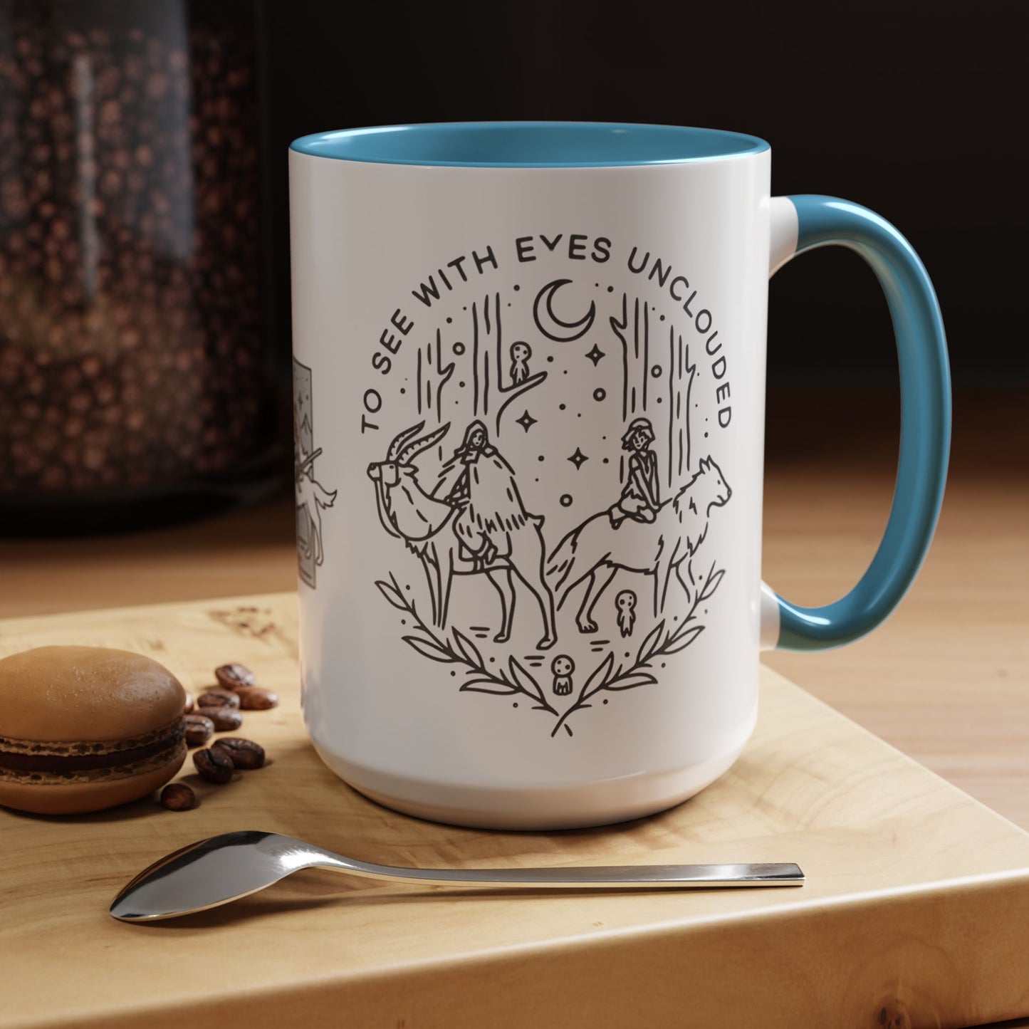 Princess Mononoke Art Accent Mug – Studio Ghibli Coffee Cup with Colored Handle – 11oz & 15oz Ceramic Anime Gift