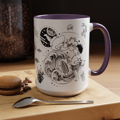 Ponyo World Sea Accent Mug – Studio Ghibli Color Handle Cup 11oz & 15oz – Ocean Anime Coffee Gift