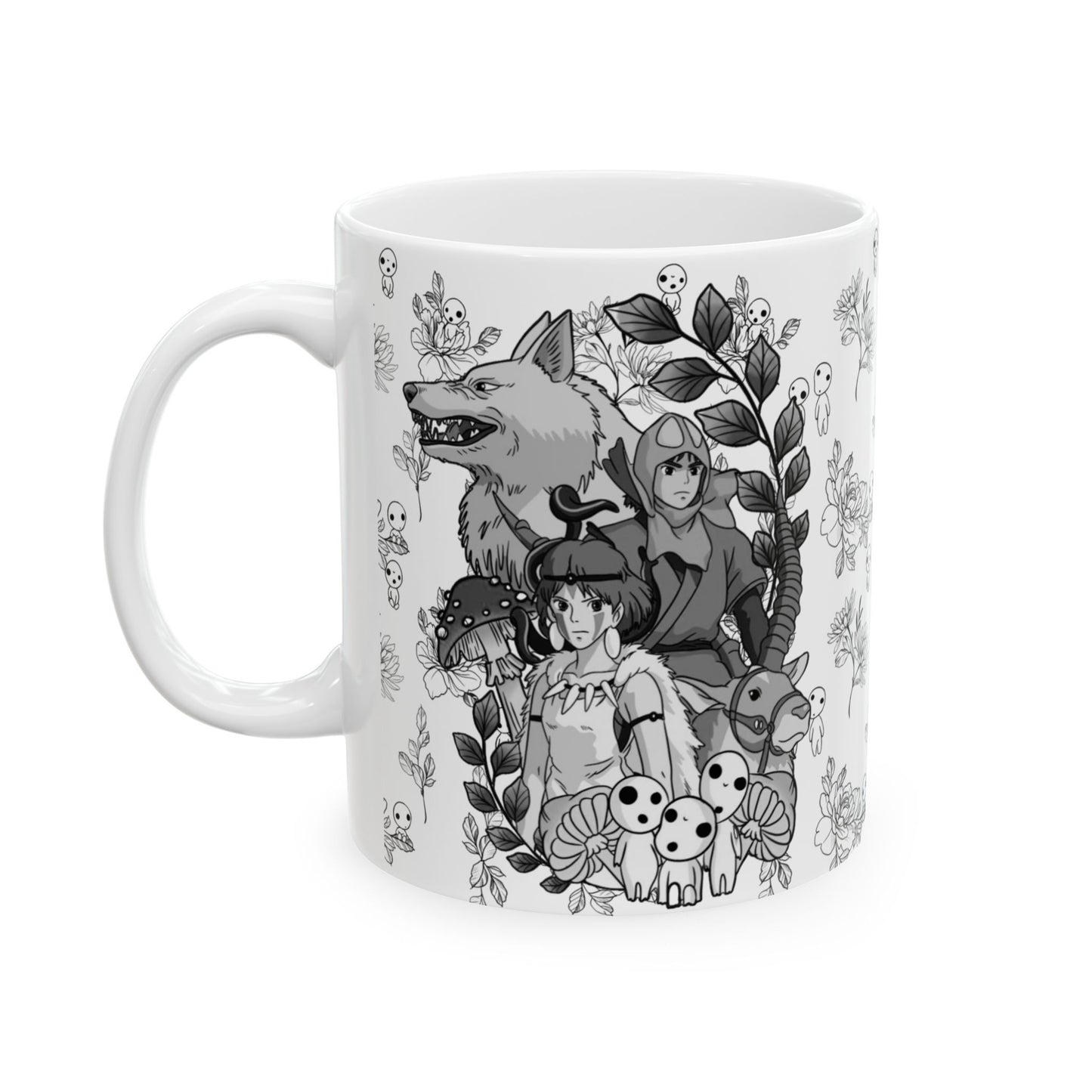Princess Mononoke Black and White Mug – Studio Ghibli Ceramic Coffee Cup – 11oz & 15oz Anime Gift for Ghibli Fans