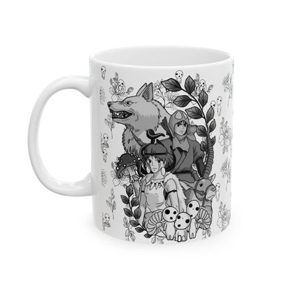 Princess Mononoke Black and White Mug – Studio Ghibli Ceramic Coffee Cup – 11oz & 15oz Anime Gift for Ghibli Fans