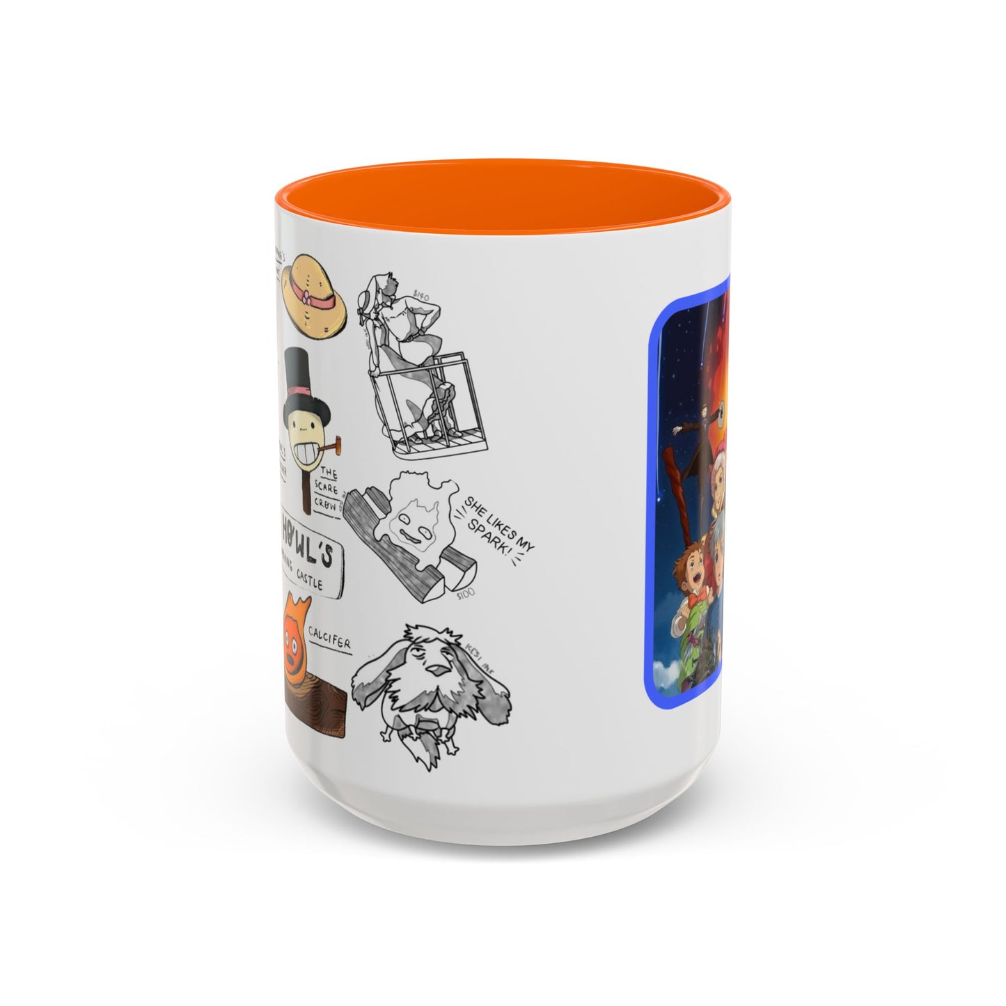 Howl’s Moving Castle Accent Mug – Ghibli Collage Color Handle Cup 11oz & 15oz – Anime Coffee Mug Featuring Howl & Calcifer