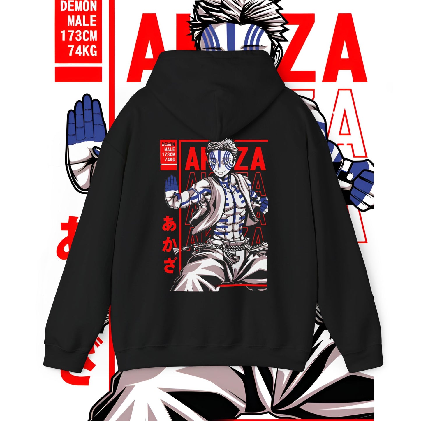 Akaza Demon Slayer Moon Back Print Hoodie – 100% Cotton Anime Streetwear