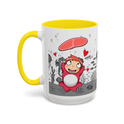 Ponyo Ham Accent Handle Mug – Studio Ghibli Coffee Cup – 11oz & 15oz Anime Gift for Fans