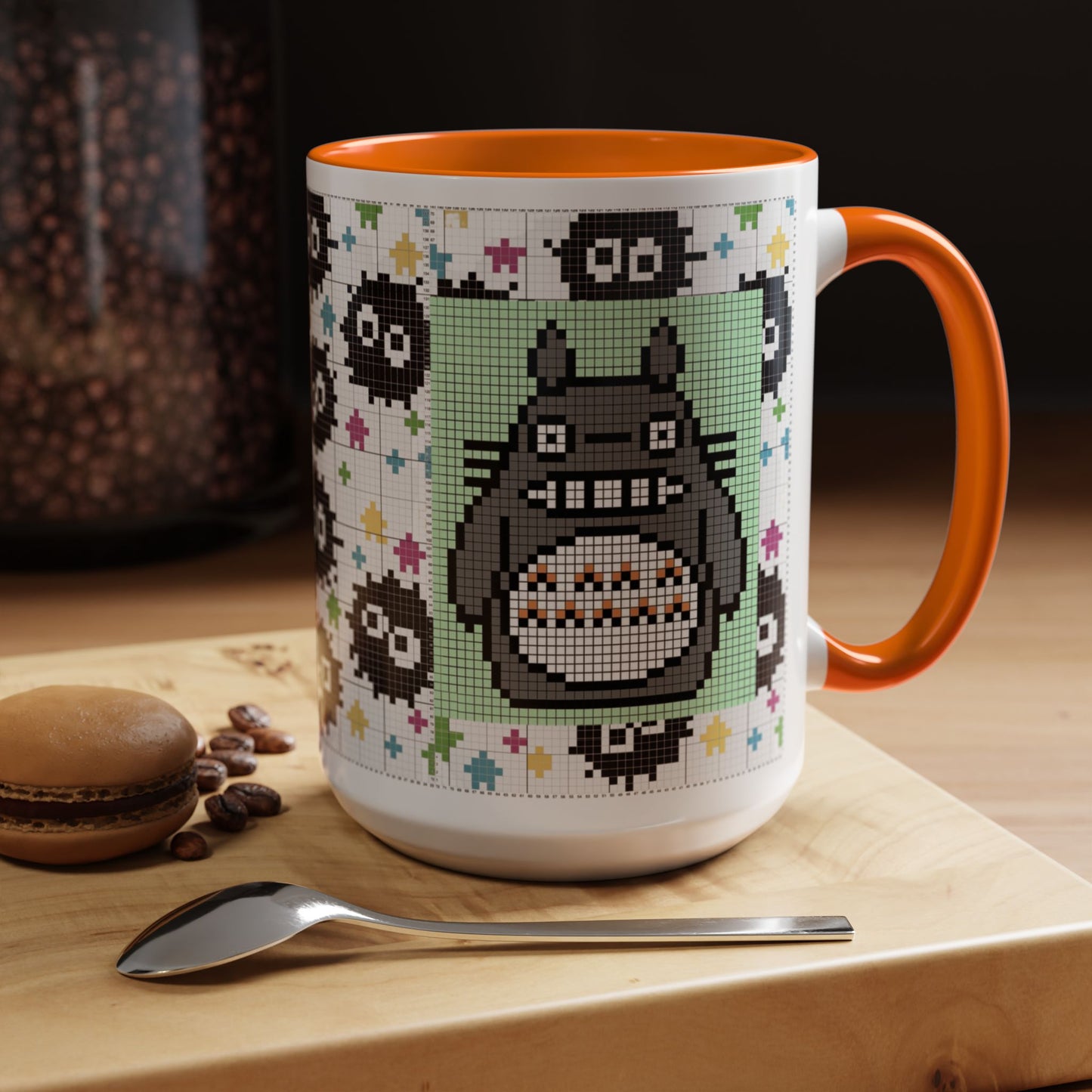 My Neighbor Totoro Pixel Accent Mug – Retro Ghibli Color Handle Cup 11oz & 15oz – Cute Anime Coffee Gift