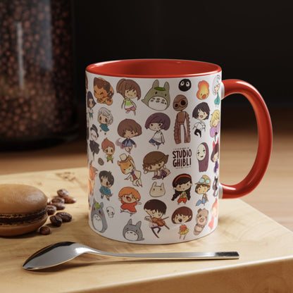 Studio Ghibli Chibi Characters Accent Mug – Color Handle Anime Cup – 11oz & 15oz Gift for Ghibli Fans