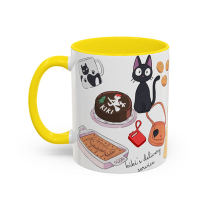 Jiji Funny Accent Mug – Kiki’s Delivery Service Color Handle Cup 11oz & 15oz – Cute Ghibli Cat Anime Gift