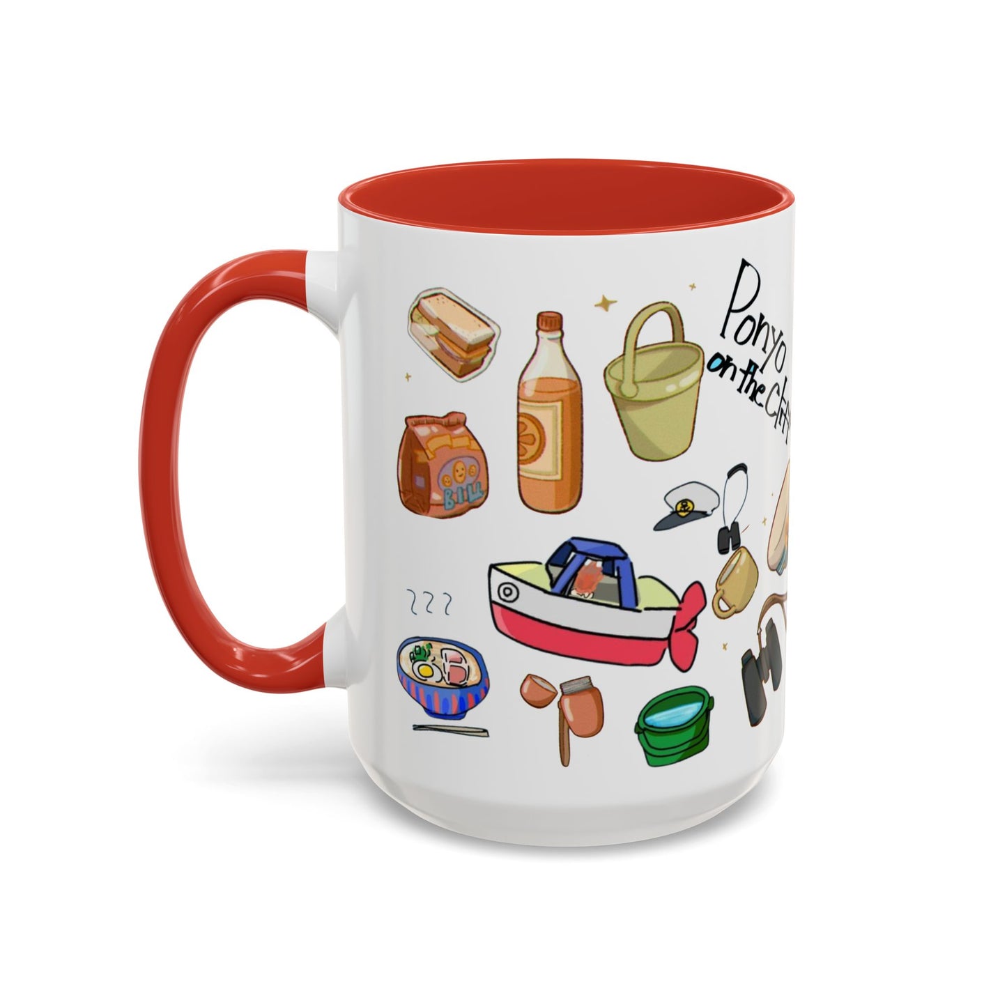Ponyo Accent Mug – Studio Ghibli Collage Color Handle Cup 11oz & 15oz – Cute Anime Ocean Gift for Fans