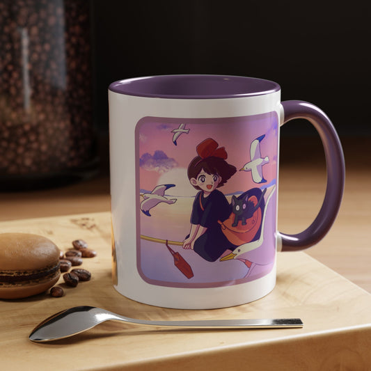 Jiji Funny Accent Mug – Kiki’s Delivery Service Color Handle Cup 11oz & 15oz – Cute Ghibli Cat Anime Gift