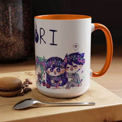 Family Omori Accent Handle Mug – 11oz & 15oz Color Handle Ceramic Cup – Cute Indie Game Gift for Omori Fans