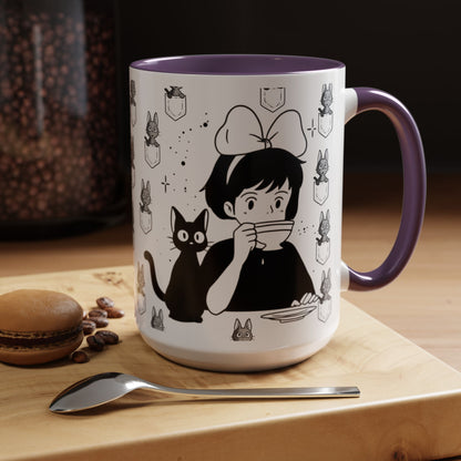 Kiki's Delivery Service Coffee Mug – Studio Ghibli Accent Handle Cup – 11oz & 15oz Anime Gift