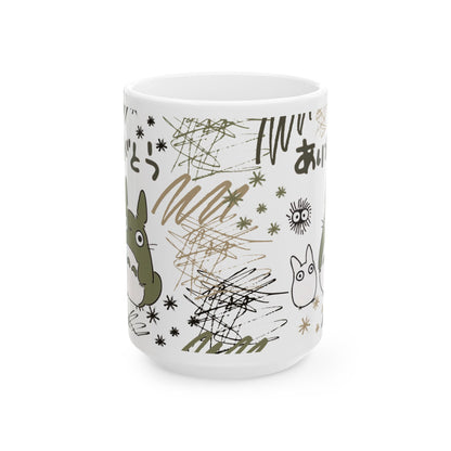 Totoro Sketch Mug – Studio Ghibli Inspired Coffee Cup – 11oz & 15oz Cute Anime Mug for Fans and Collectors
