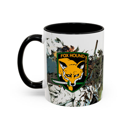 Metal Gear Fox Hound Accent Mug – 11oz & 15oz Colored Handle Coffee Cup – Tactical Gamer Gift for Fans