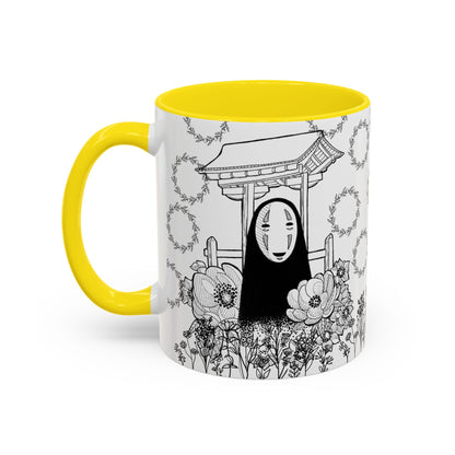 No Face Flowers Accent Mug – Studio Ghibli Inspired Coffee Cup – 11oz & 15oz Ceramic Anime Gift