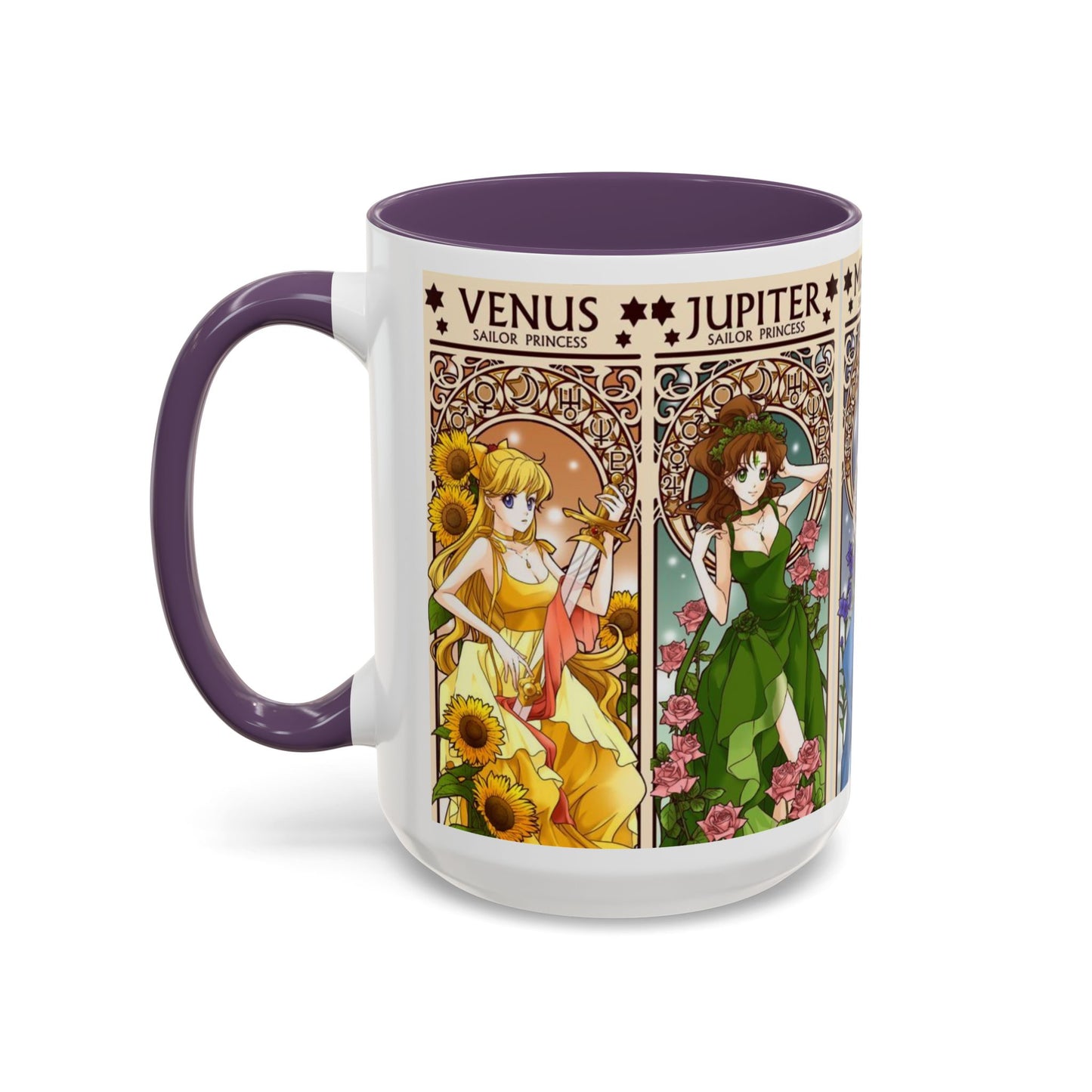 Sailor Moon Inner Guardians Accent Mug – Color Handle Anime Cup 11oz & 15oz – Magical Girl Coffee Gift
