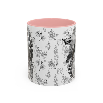 Princess Mononoke Black and White Accent Mug – Studio Ghibli Coffee Cup with Colored Handle – 11oz & 15oz Ceramic Anime Gift