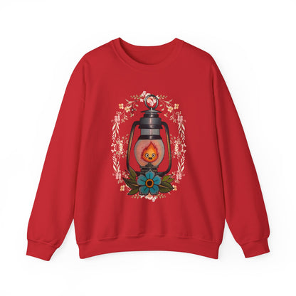 Calcifer Lamp Flowers Sweatshirt – Cozy 100% Cotton Howl’s Moving Castle Anime Pullover