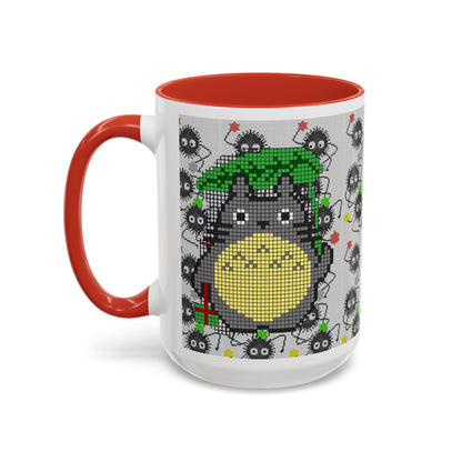 Totoro & Soot Sprites Accent Mug – Color Handle Studio Ghibli Cup – 11oz & 15oz Ceramic Anime Coffee Gift