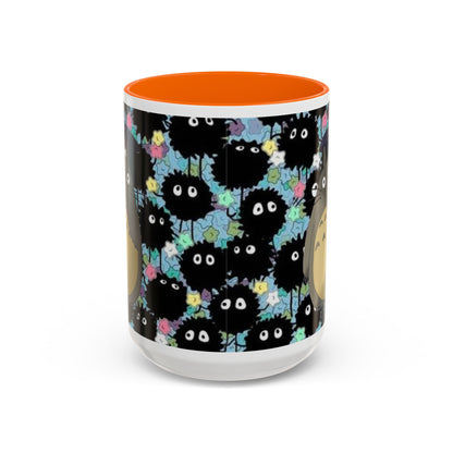 Totoro & Soot Sprites Accent Mug – Studio Ghibli Color Handle Cup – 11oz & 15oz Ceramic Anime Gift
