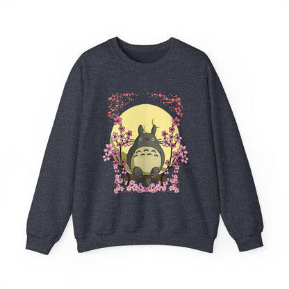 Totoro Sakura Moon Sweatshirt – Cozy 100% Cotton Studio Ghibli Cherry Blossom Pullover