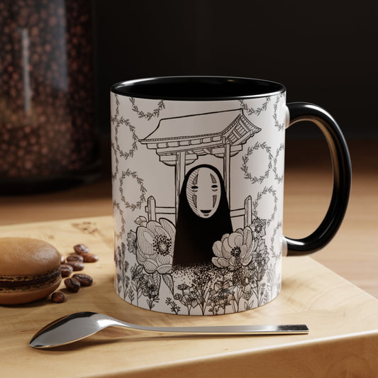 No Face Flowers Accent Mug – Studio Ghibli Inspired Coffee Cup – 11oz & 15oz Ceramic Anime Gift