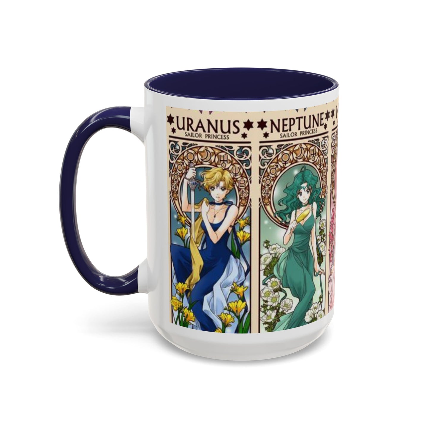 Sailor Moon Outer Guardians Accent Mug – Uranus Neptune Pluto Saturn – Color Handle Anime Cup 11oz 15oz