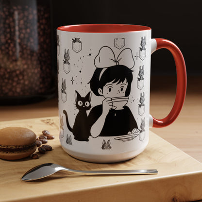 Kiki's Delivery Service Coffee Mug – Studio Ghibli Accent Handle Cup – 11oz & 15oz Anime Gift
