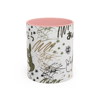 Totoro Sketch Accent Mug – Studio Ghibli Coffee Cup with Colored Handle – 11oz & 15oz Cute Anime Mug