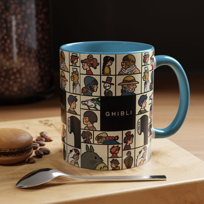 Studio Ghibli Characters Sketch Accent Mug – 11oz & 15oz Anime Coffee Cup with Color Handle