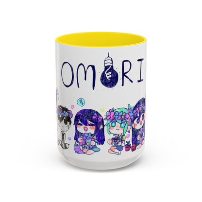 Family Omori Accent Handle Mug – 11oz & 15oz Color Handle Ceramic Cup – Cute Indie Game Gift for Omori Fans