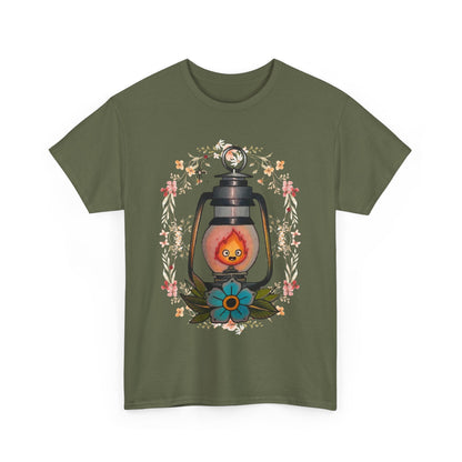 Calcifer Lamp Flowers T-Shirt – 100% Cotton Howl’s Moving Castle Inspired Tee for Anime Fans