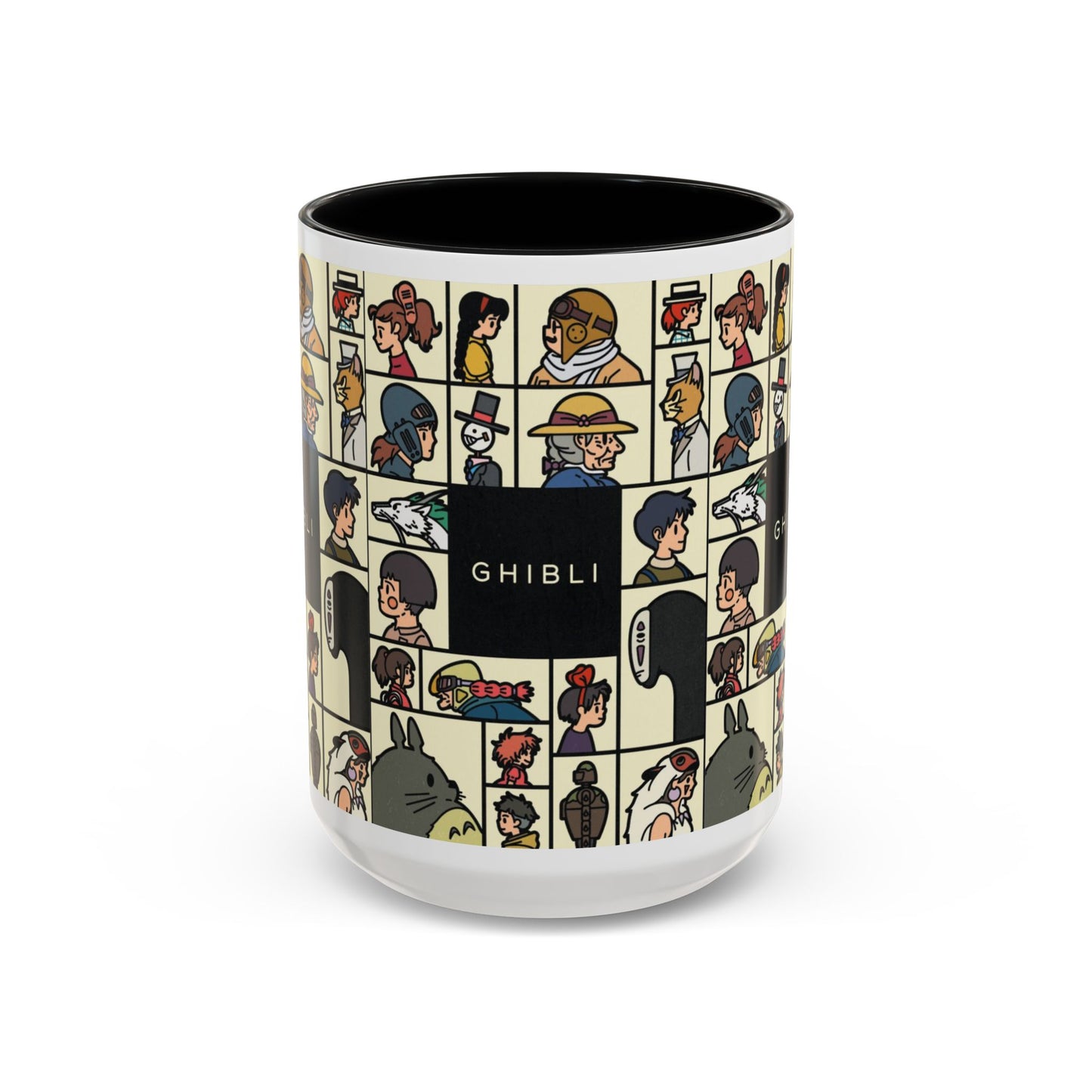 Studio Ghibli Characters Sketch Accent Mug – 11oz & 15oz Anime Coffee Cup with Color Handle
