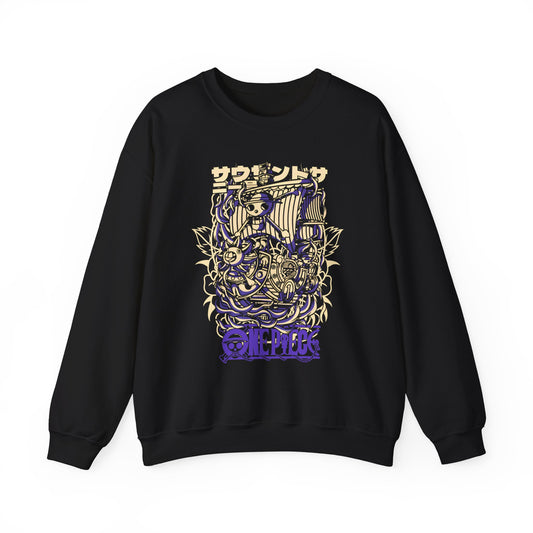 One Piece Ship Sweatshirt – 100% Cotton Anime Pullover Featuring Going Merry & Thousand Sunny