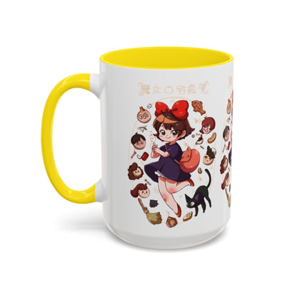 Kiki’s Delivery Service Accent Mug – Stained Glass Anime Cup 11oz & 15oz – Ghibli Inspired Color Handle Mug