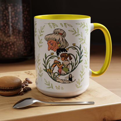 Spirited Away Chihiro Accent Mug – Studio Ghibli Coffee Cup with Colored Handle – 11oz & 15oz Ceramic Anime Gift