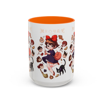 Kiki’s Delivery Service Accent Mug – Stained Glass Anime Cup 11oz & 15oz – Ghibli Inspired Color Handle Mug