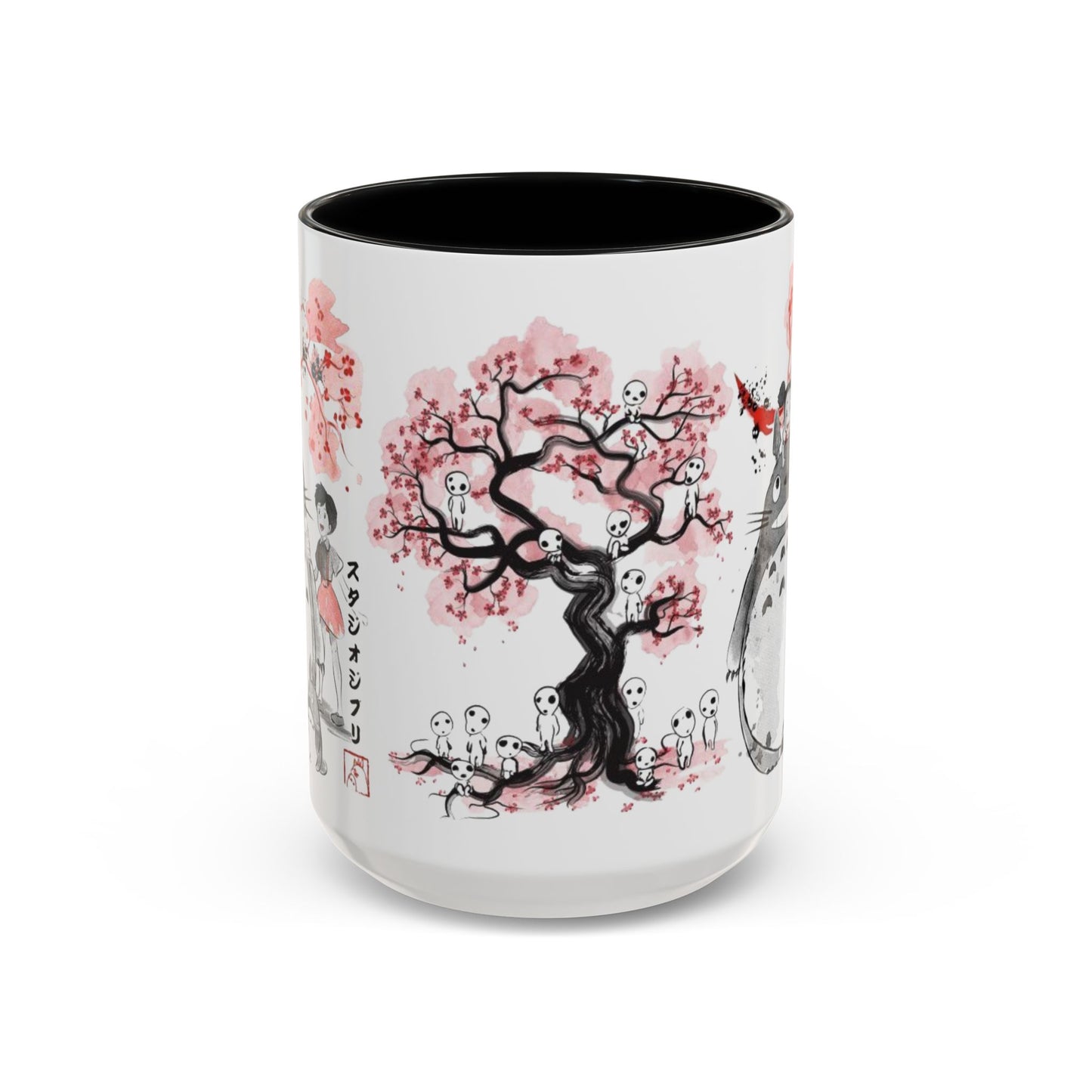 Totoro Sakura Forest Accent Mug – Color Handle Anime Cup 11oz & 15oz – Studio Ghibli Aesthetic Gift