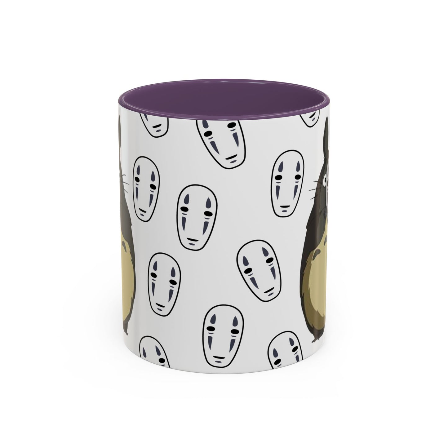 Totoro No Face Mask Accent Mug – Studio Ghibli Color Handle Cup 11oz & 15oz – Cute Anime Crossover Coffee Gift