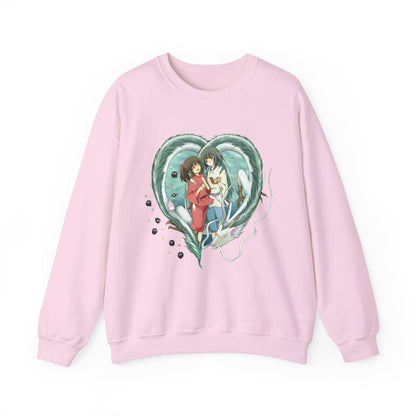 Chihiro and Haku Love Sweatshirt – 100% Cotton Spirited Away Anime Pullover for Studio Ghibli Fans